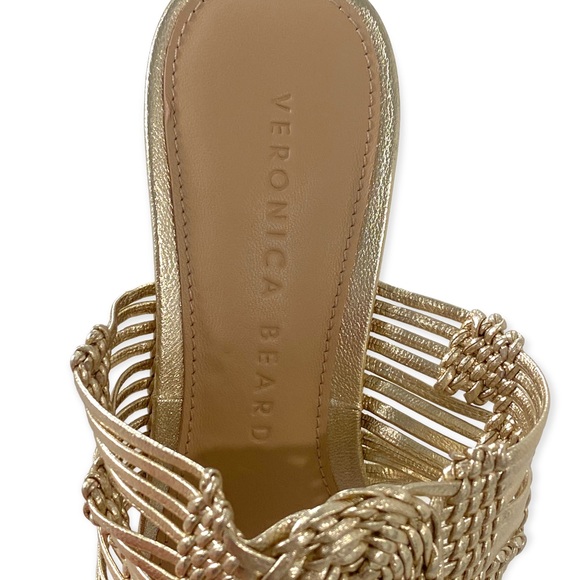VERONICA BEARD Woven Crochet Leather Heeled Sandals, Gold, Size 6 - Picture 7 of 7